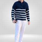 Pull Homme Rayé à Demi-Zip – Style Intemporel et Confort Élégant