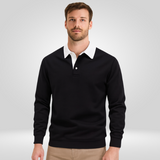 Polo Homme à Manches Longues – avec Col Blanc – Décontracté & Élegant