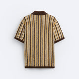 Polo Tricoté Rétro avec Motif Rayé
