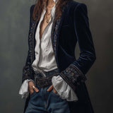 Octavia | Veste Longue Brodée Bleu Marine