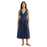Robe mi-longue évasée à décolleté en V et taille cintrée