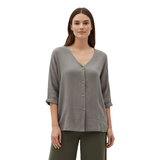 Blouse pour Femme à Col en V avec Boutons et Manches 3/4 en Lin et Coton