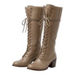 Bottes hautes femme à lacets montants en cuir vieilli avec talon carré et doublure douce