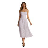 Robe Longue de Soirée à Bretelles Spaghetti en Jacquard pour Femme