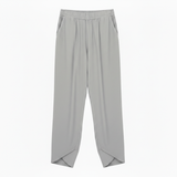 Pantalon pour femmes taille haute, longueur cheville, jambes larges, en mélange de lin avec taille élastique