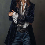 Octavia | Veste Longue Brodée Bleu Marine