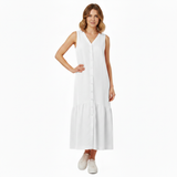 Robe midi pour femmes en coton et lin, sans manches, col en V, coupe évasée A avec poches