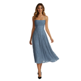 Robe Longue de Soirée à Bretelles Spaghetti en Jacquard pour Femme