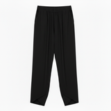 Pantalon pour femmes taille haute, longueur cheville, jambes larges, en mélange de lin avec taille élastique