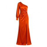 Robe Longue de Soirée Asymétrique à Manches Longues Fendue et Dos Nu pour Femmes