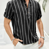 Samuel | Chemise d'été à manches courtes Henley avec motif rayé