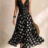 Adeline | Robe Longue en Denim à Pois