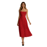 Robe Longue de Soirée à Bretelles Spaghetti en Jacquard pour Femme