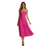 Robe Longue de Soirée à Bretelles Spaghetti en Jacquard pour Femme