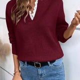Celina | Pull Chic en Tricot avec Col en Dentelle Élégante