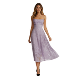 Robe Longue de Soirée à Bretelles Spaghetti en Jacquard pour Femme