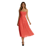 Robe Longue de Soirée à Bretelles Spaghetti en Jacquard pour Femme