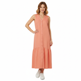 Robe midi pour femmes en coton et lin, sans manches, col en V, coupe évasée A avec poches