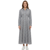 Robe Longue à Carreaux avec Boutonnage et Manches Longues pour Femmes