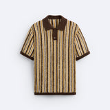 Polo Tricoté Rétro avec Motif Rayé