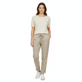 Pantalon Femme en Mélange de Coton avec Taille Élastique et Coupe Crayon Ajustée
