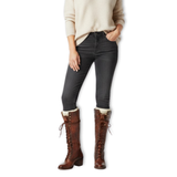Bottes hautes femme à lacets montants en cuir vieilli avec talon carré et doublure douce