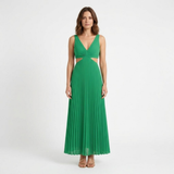 Robe Longue Plissée à Col en V avec Découpes Latérales et Dos Nu