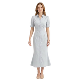 Robe Longue Évasée à Manches Courtes et Boutonnage pour Femmes