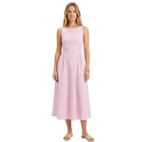 Robe Longue à Rayures Verticales sans Manches avec Col Haut pour Femmes