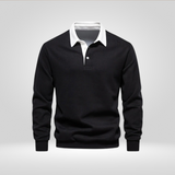 Polo Homme à Manches Longues – avec Col Blanc – Décontracté & Élegant
