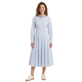 Robe Longue Rayée pour Femmes avec Col à Revers et Manches Longues Boutonnées