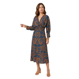 Robe Maxi à Col en V avec Imprimé Baroque et Détail Noué sur le Devant