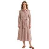 Robe Chemise à Rayures pour Femmes avec Ceinture et Manches Longues à Revers