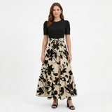Robe Longue Trapèze à Imprimé Floral avec Ceinture et Manches Bouffantes