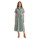 Robe Chemise Longue à Carreaux pour Femmes avec Col Classique et Manches Courtes