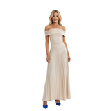 Robe Longue Plissée à Épaules Dénudées et Dos Nu pour Femme