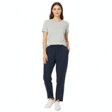 Pantalon pour femmes taille haute, longueur cheville, jambes larges, en mélange de lin avec taille élastique