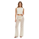 Pantalon de Plage en Maille Crochetée pour Femmes avec Taille Élastique