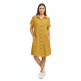 Robe en jersey pour femmes, coupe ample, longueur genou, encolure en V avec poches fonctionnelles