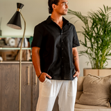 Isaiah | Chemise en Lin à Manches Courtes pour Hommes avec Poche Poitrine