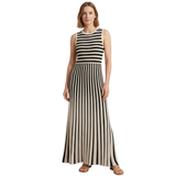 Robe Longue en Maille Sans Manches à Rayures et Col Rond pour Femmes