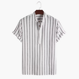 Charles | Chemise en Lin Rayée pour Hommes avec Col Montant