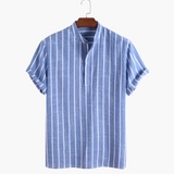 Charles | Chemise en Lin Rayée pour Hommes avec Col Montant