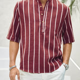 Samuel | Chemise d'été à manches courtes Henley avec motif rayé