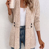 Harlow | Cardigan en tricot côtelé couleur avoine avec patte à boutons