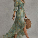 Aurora | Robe Maxi Florale avec Ourlet Asymétrique Romantique