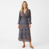 Robe Midi à Manches Longues avec Noeud Frontal et Imprimé pour Femmes
