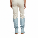 Bottes Hautes en Jean à Bout Pointu et Talon Carré pour Femme
