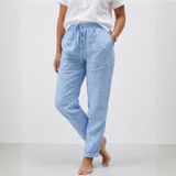 Pantalon en Coton et Lin à Taille Haute Élastique et Coupe Décontractée pour Femme