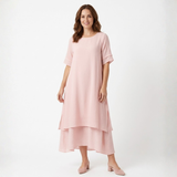 Robe Midi Ample à Manches Courtes et Superpositions pour Femmes